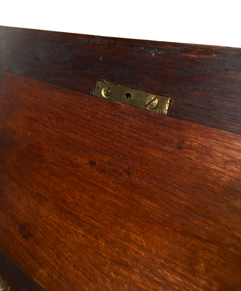 Antique Wooden Oak & Glass Display Box Cabinet / Checkerboard Inlaid Top c.1930