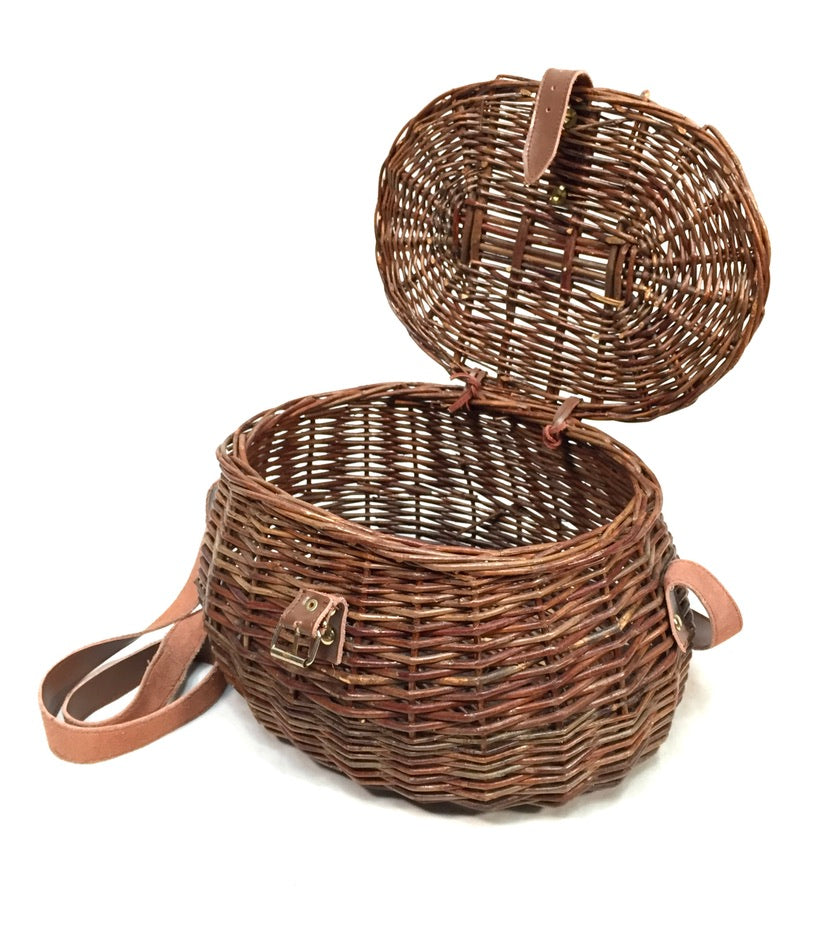 Vintage Wicker Fishing Creel Basket Hamper With Strap / Storage Bin 1960 Antique