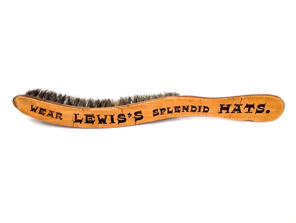 Antique Advertising - Wooden Promotional Hat Brush "Wear Lewis's Splendid Hats"&nbsp;