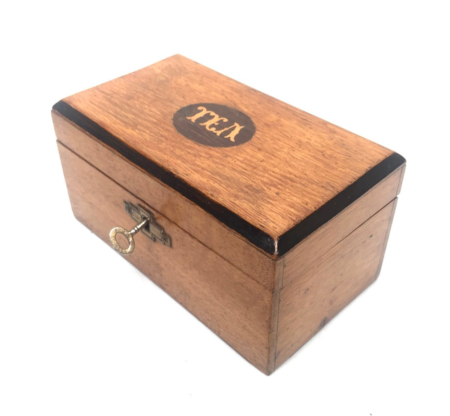 Antique 19th Century Wooden Double Compartment Tea Caddy with Key & Working Lock