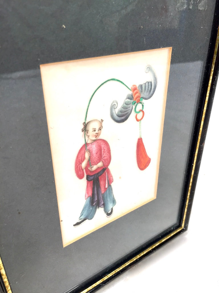 Antique Hand Painted Watercolour Framed Paintings on Rice / Pith Paper c.1900