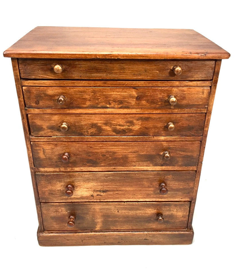 Antique Tabletop Wooden Pine Chest of Collectors Drawers Storage Box c.1900