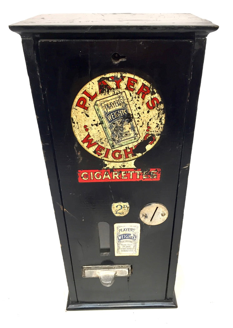 Antique Advertising - Wooden Players Coin Operated Cigarette Vending Machine