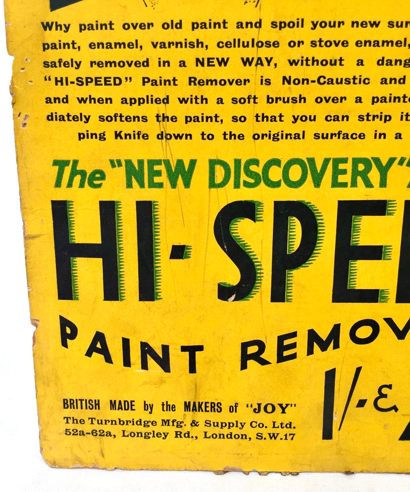 Antique Advertising Shop Display Promotional Showcard Hi-Speed Paint Remover