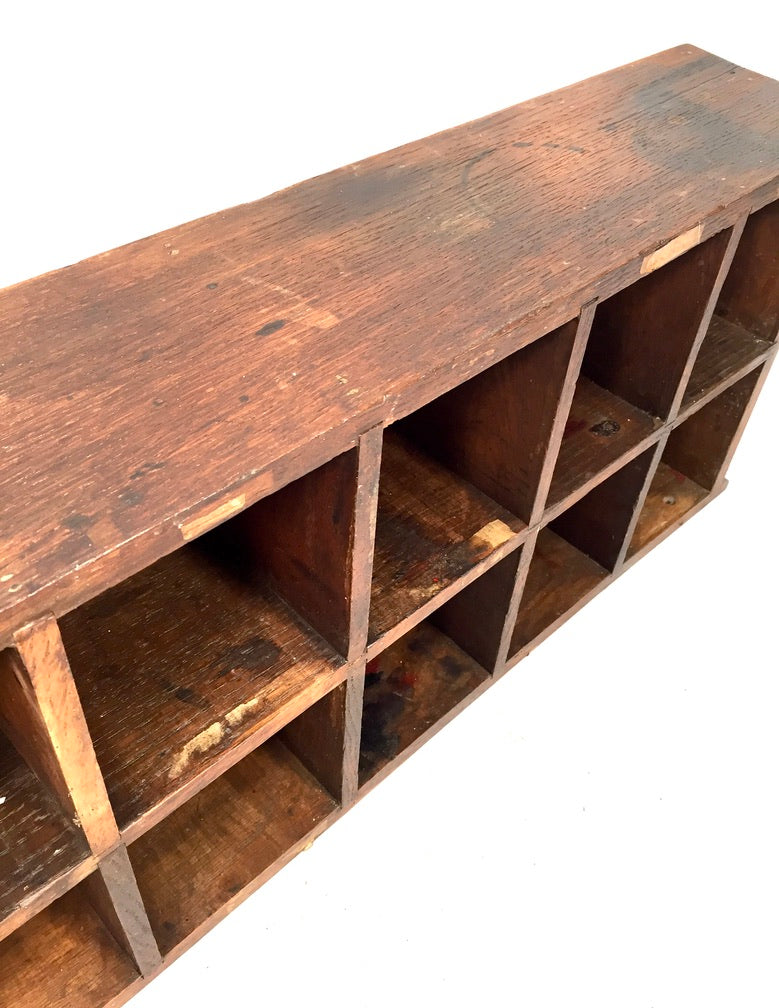 Antique Wooden Rustic Pigeon Hole Filing Cabinet / Mail Letter Organiser / Shelf