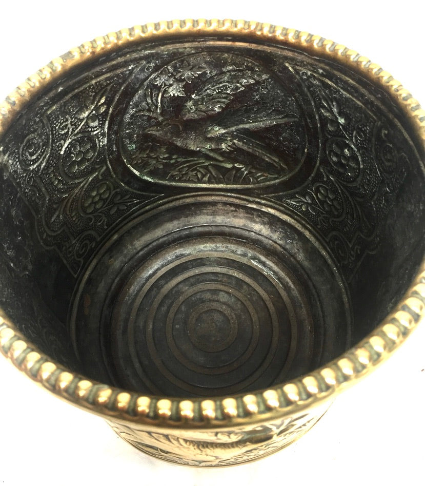 Antique Metal Brass Planter / Indoor Plant Pot / Art Nouveau Cache Pot c.1900