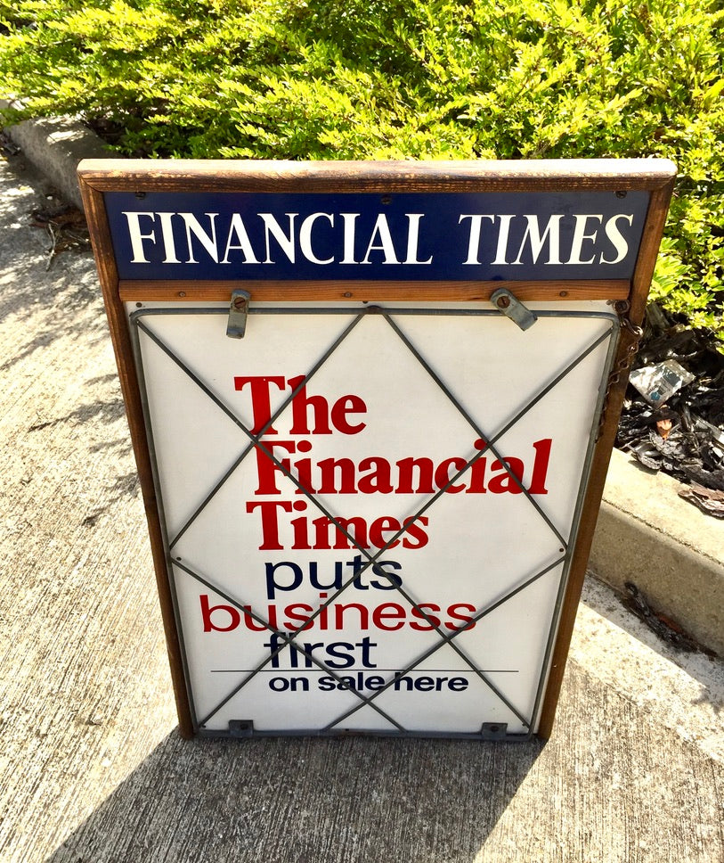 Antique Advertising The Financial Times Wooden Wall Hanging Newsagents Shop Sign