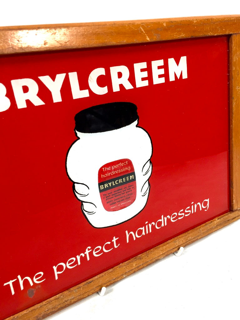 Antique Advertising - 1950s Wooden Brylcreem Barber / Hairdressers Mirror / Sign