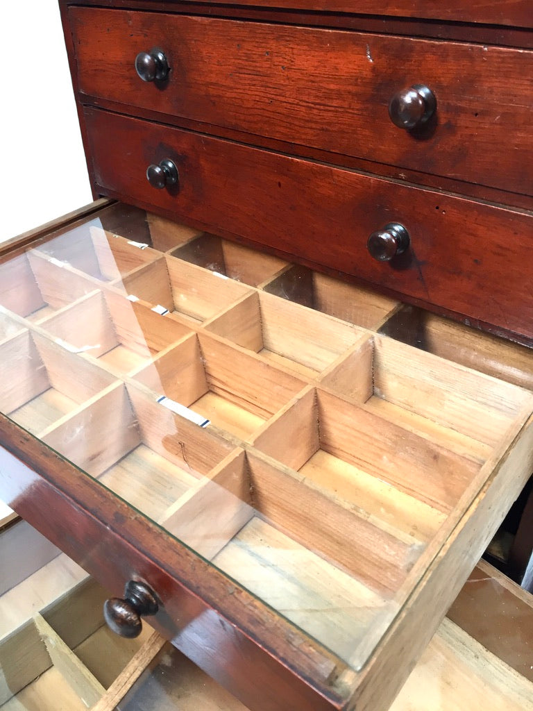 Antique Wooden Large Tabletop Collectors Cabinet Specimen Chest of Drawers c1900