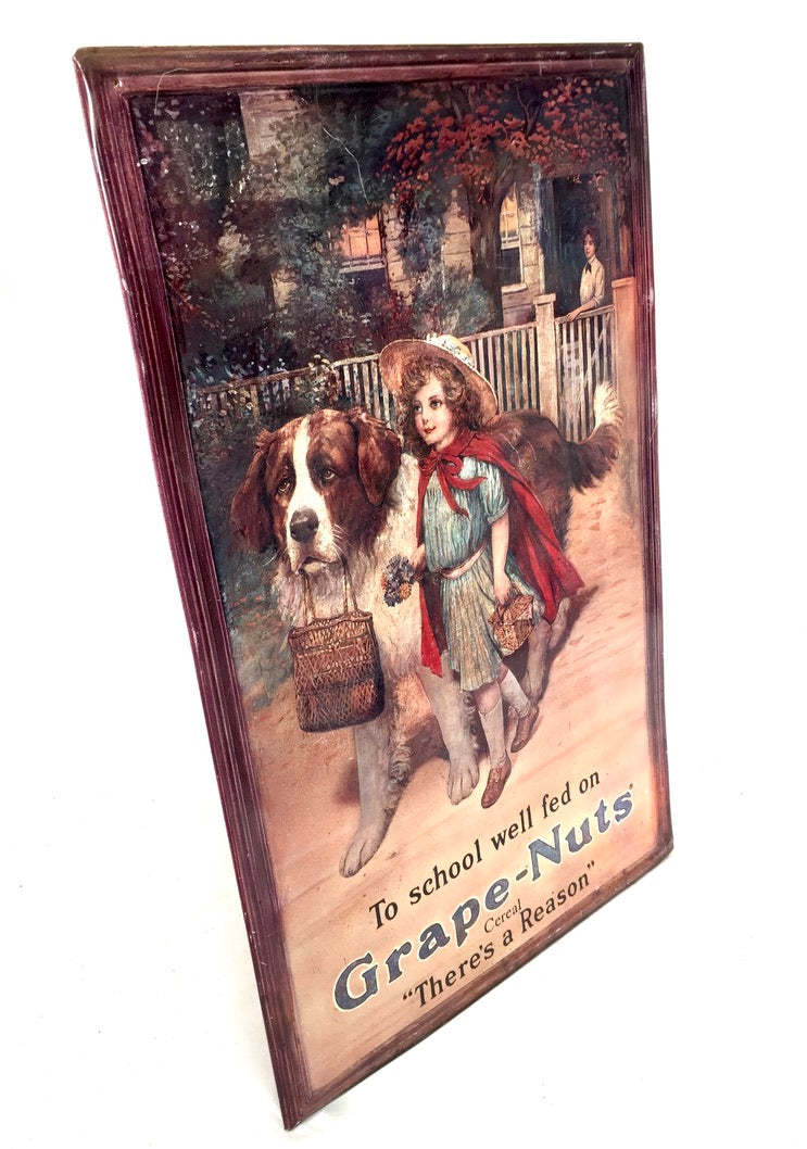 Antique Advertising - Large Tin Showcard Sign for Grape-Nuts Cereal 20th Century