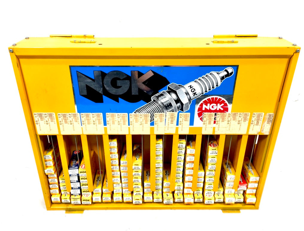 Vintage Advertising - NGK Yellow Metal Garage Silent Salesmen Spark Plug Cabinet