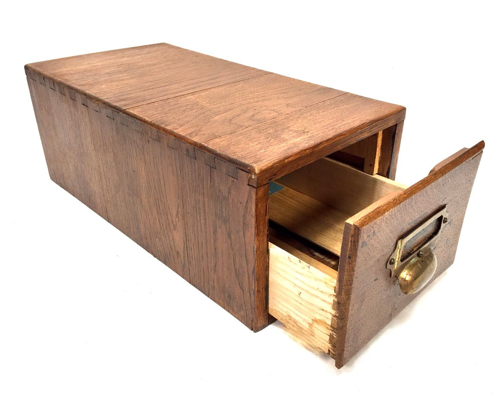 Antique Wooden Desktop Oak Stationery Index Filing Card Drawer / Cabinet / Box