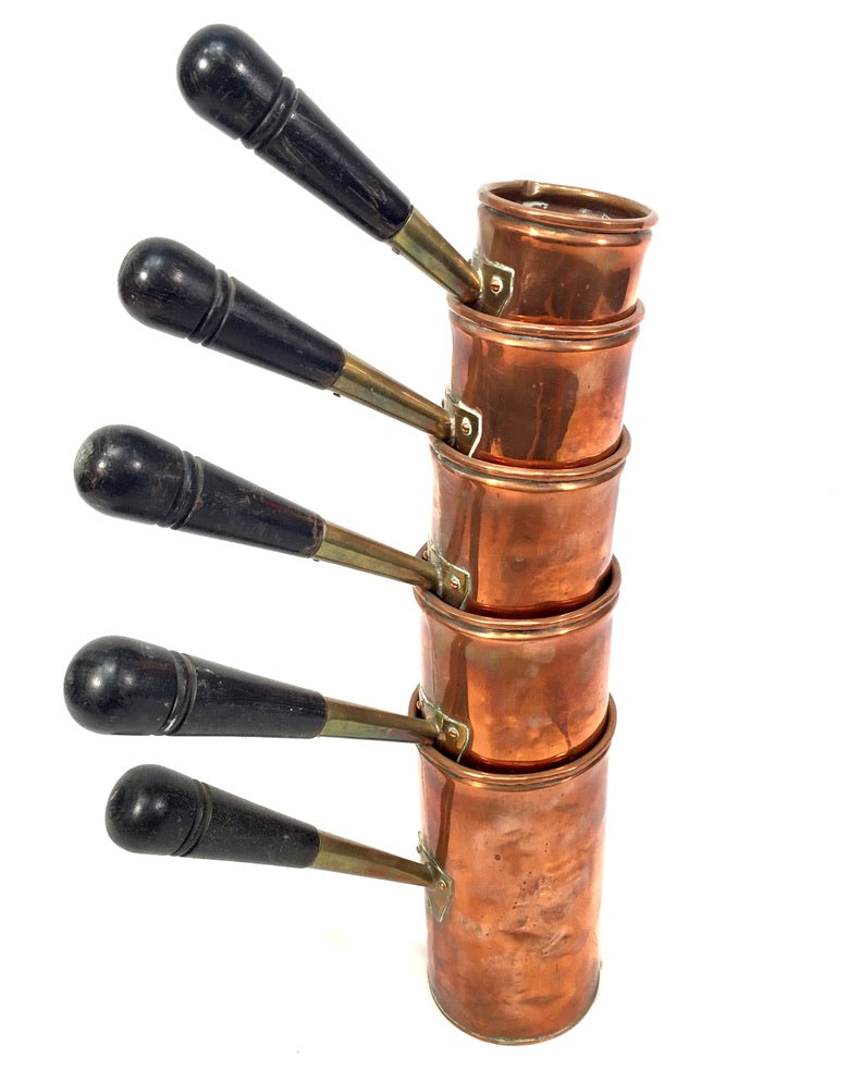 Antique Graduated Set of Five Copper Ale Measures / Jugs / Country Kitchen c1900