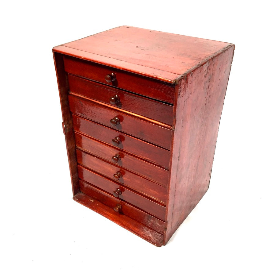 Antique Tabletop Stained Wooden Chest of Specimen Collectors Drawers c.1930