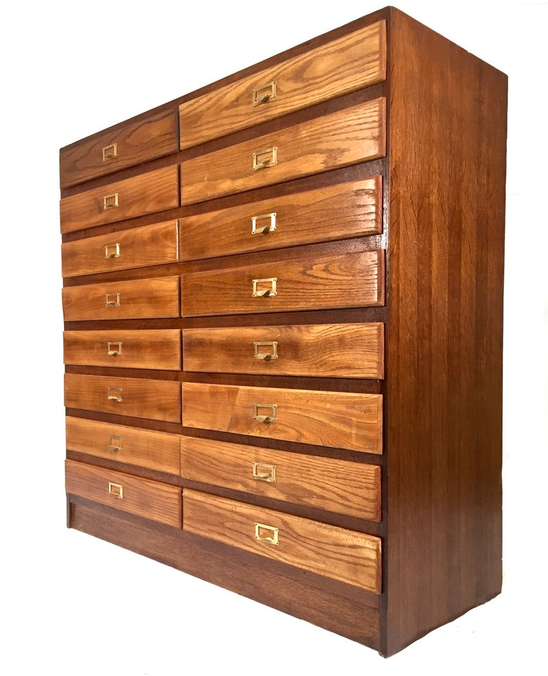 Antique Large Wooden Oak Office Double Filing Drawer Storage Cabinet Sideboard