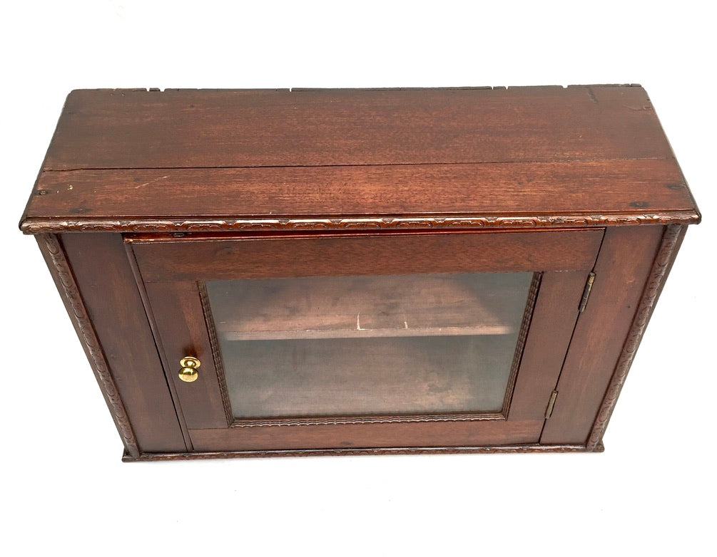 Antique Wooden & Glass Fronted Tabletop Cupboard / Wall Storage Box Cabinet