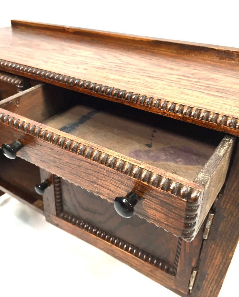 Antique Oak Wooden Miniature Apprentice Furniture Dresser Base / Cabinet / Box