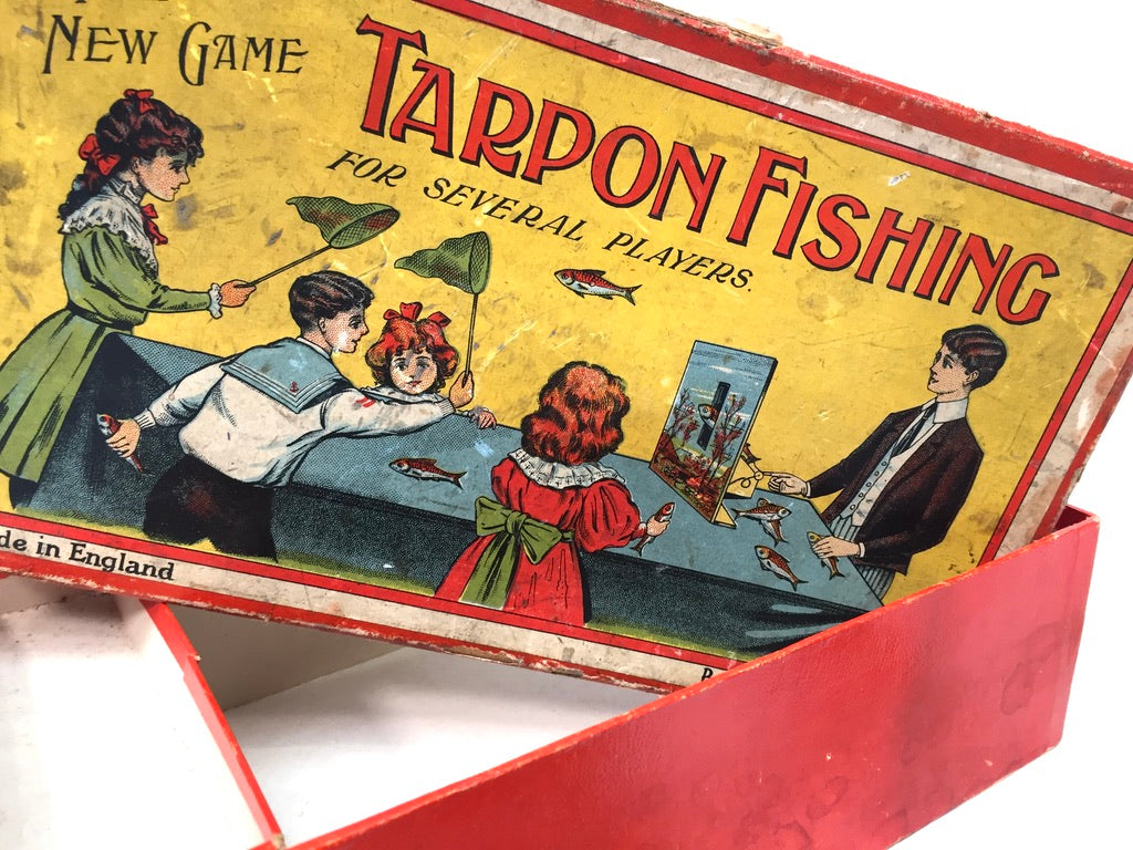 Antique Tabletop Victorian Tarpon Fishing Parlour Game in Original Box / c.1895