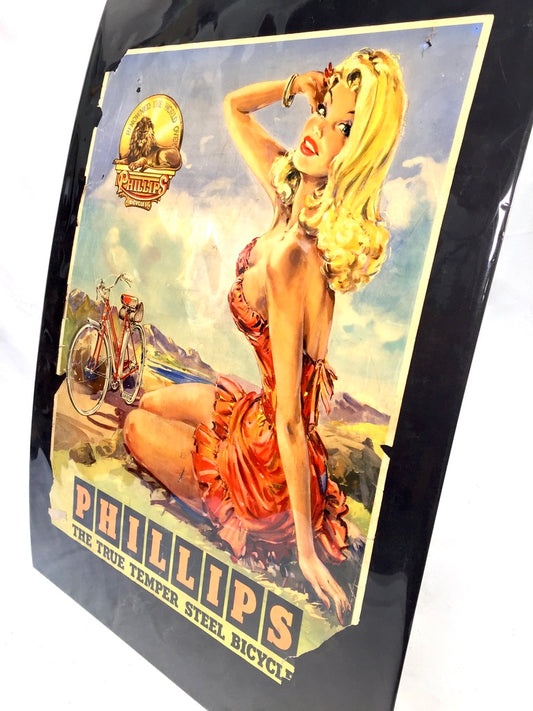 Antique Advertising - 20th Century Phillips Cycles Promotional Poster Sign c1950