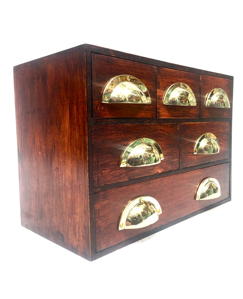 Vintage Wooden Tabletop Storage Drawers / Desktop Filing Cabinet Box c.1950