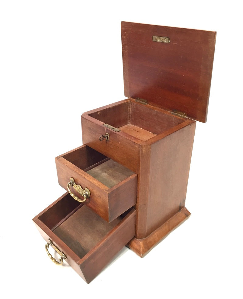 Antique Tabletop Wooden Chest of Drawers / Storage Box / Cabinet with Key