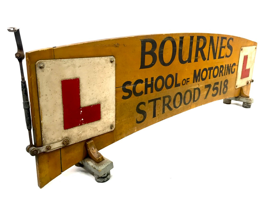 Antique Advertising Strood Motor School Learner Car Mounted Wooden Display Sign