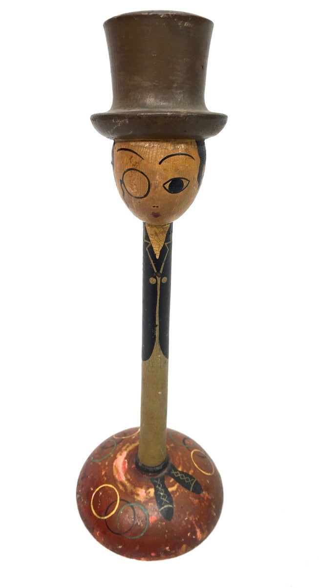 Antique Wooden Hand Painted Tabletop Hat Stand / Top Hat Figurine& c.1920
