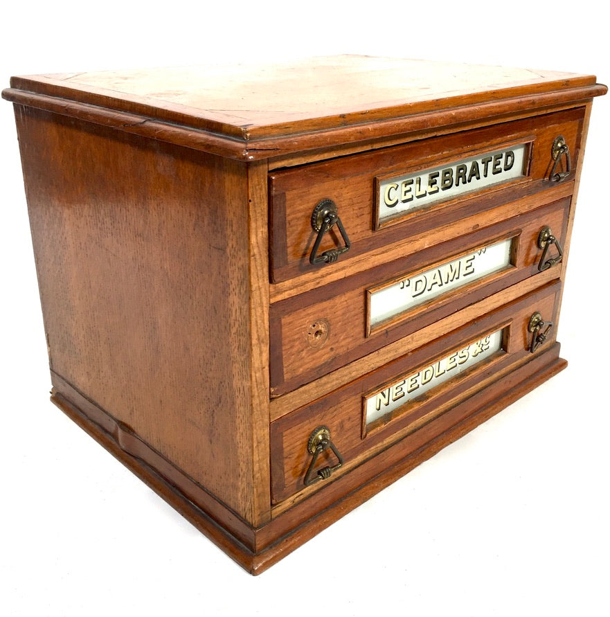 Antique Haberdashery Tabletop Shop Display Needle Box / Display Cabinet Drawers