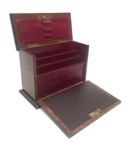 Antique Victorian Oak Wooden Desktop Stationery Box / Cabinet Writing Slope 1900