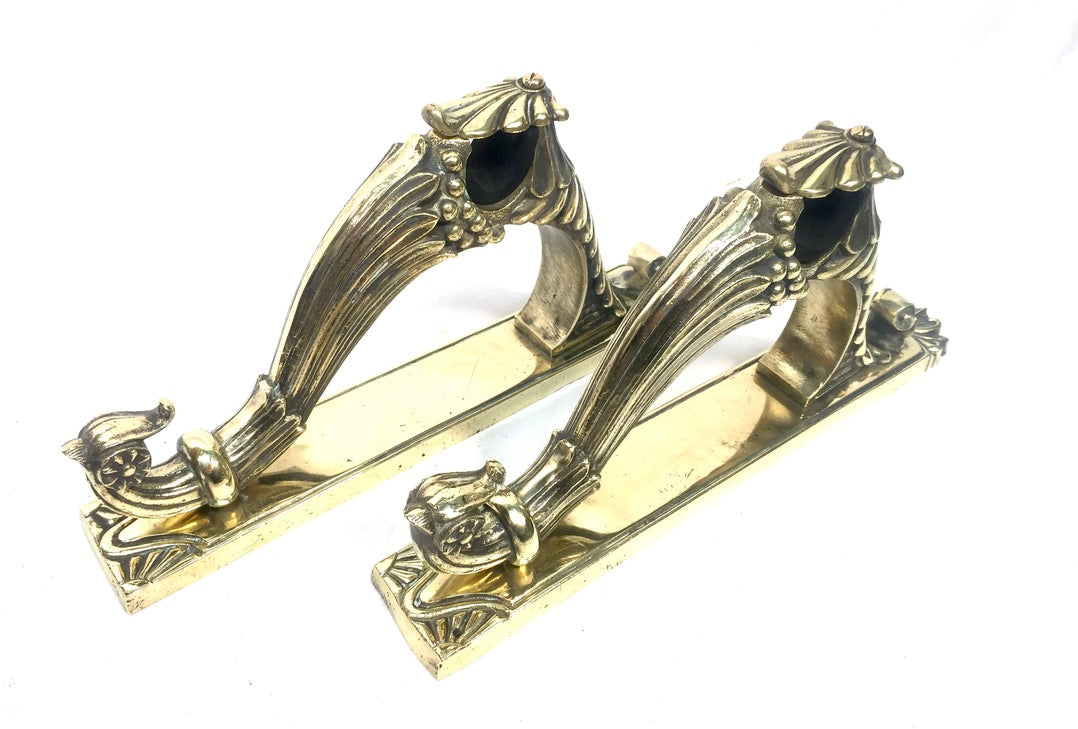 Antique Pair of French Rocco Style Brass Curtain Pole Holders or Door Handles