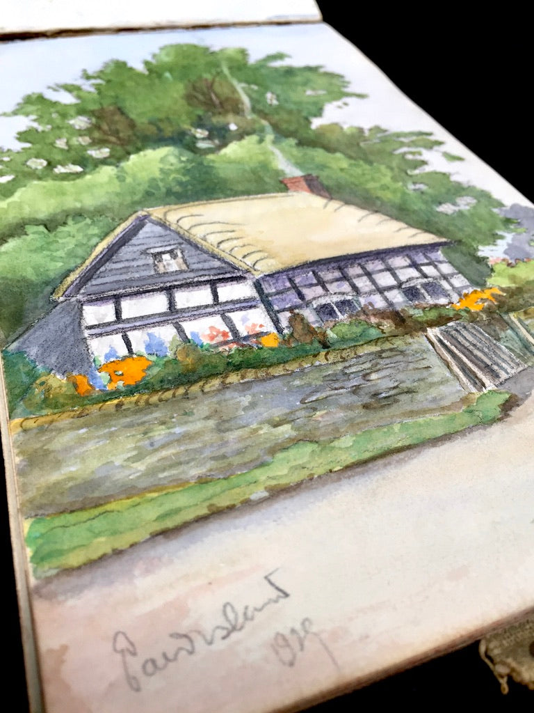 Antique 1920s Personal Artist Sketch Book Art Album Diary Drawings Watercolours