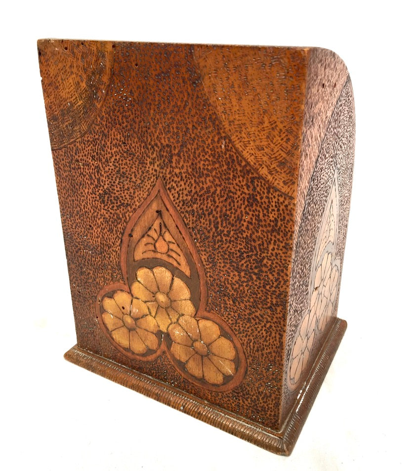 Antique Wooden Desktop Letter Rack / Stationery Holder with Poker Work Design