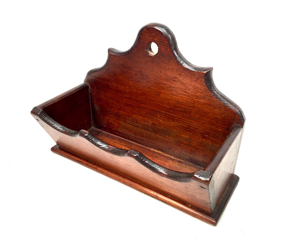 Antique Wooden Stained Pine Wall Hanging Candle Box Church Salvaged c.1900