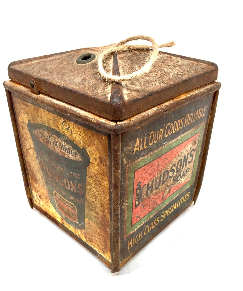 Antique Advertising - Hudsons Soap Shop Counter String Dispenser Tin 20th Century