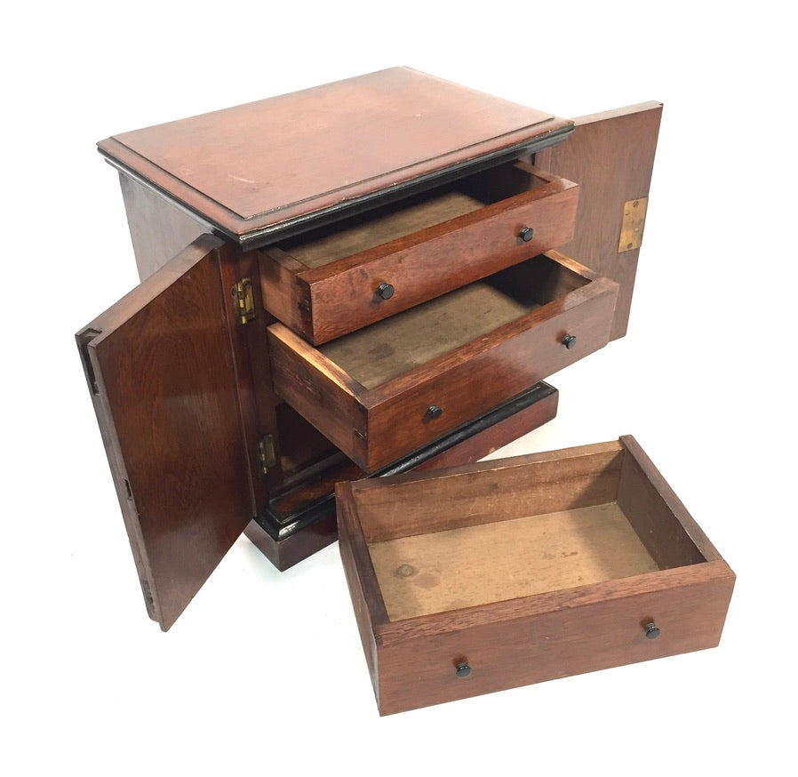 Antique Victorian Wooden Humidor / Small Chest of Drawers Collectors Cabinet Box