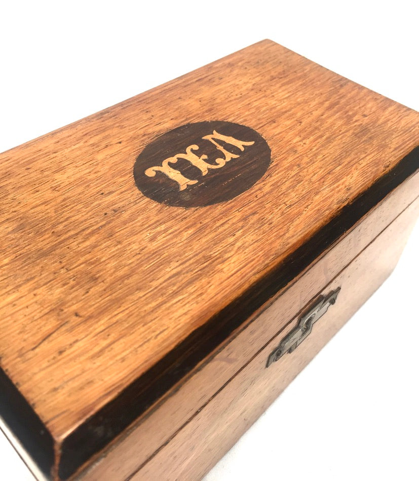 Antique 19th Century Wooden Double Compartment Tea Caddy with Key & Working Lock