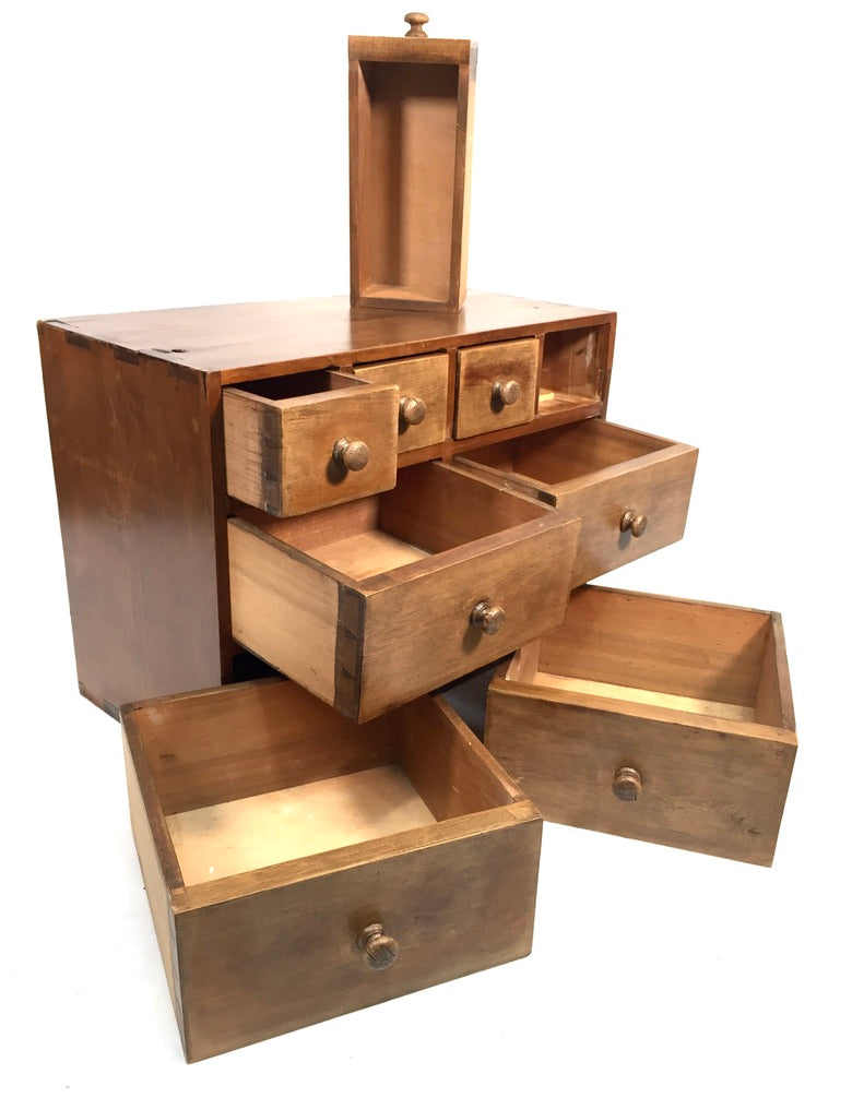 Antique Wooden Large Pine Tabletop Apothecary / Seed Merchant Drawers / Cabinet