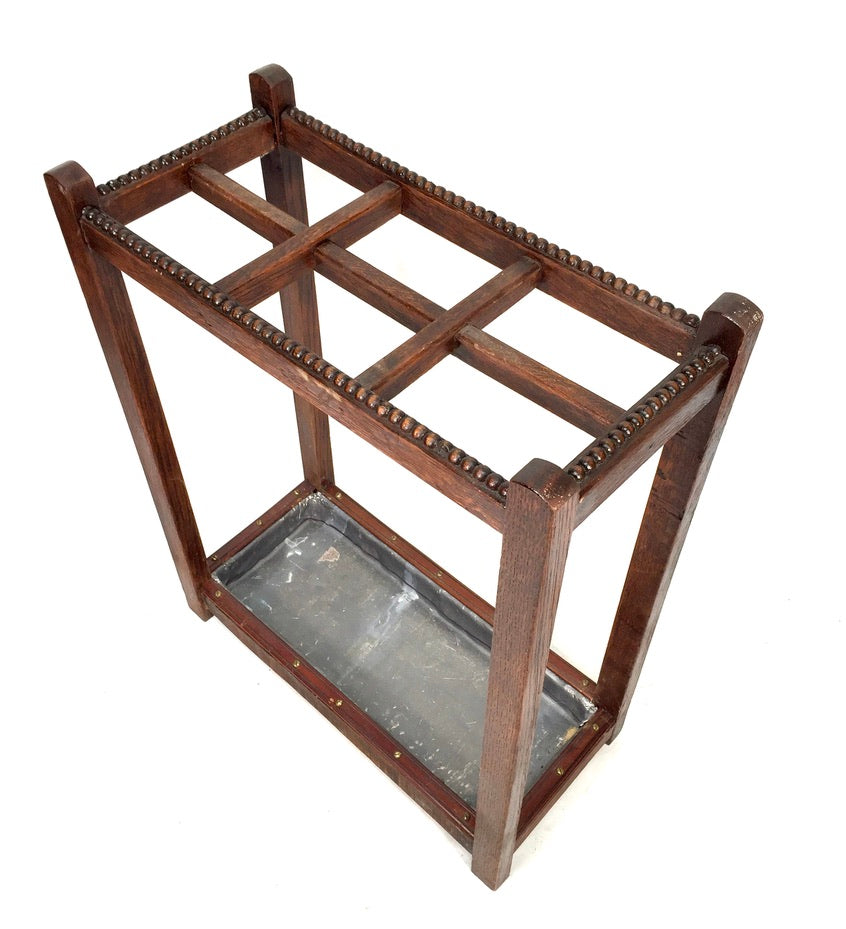 Antique Entrance Hall Oak Wooden Stick and Umbrella Stand Holder Rack c.1930