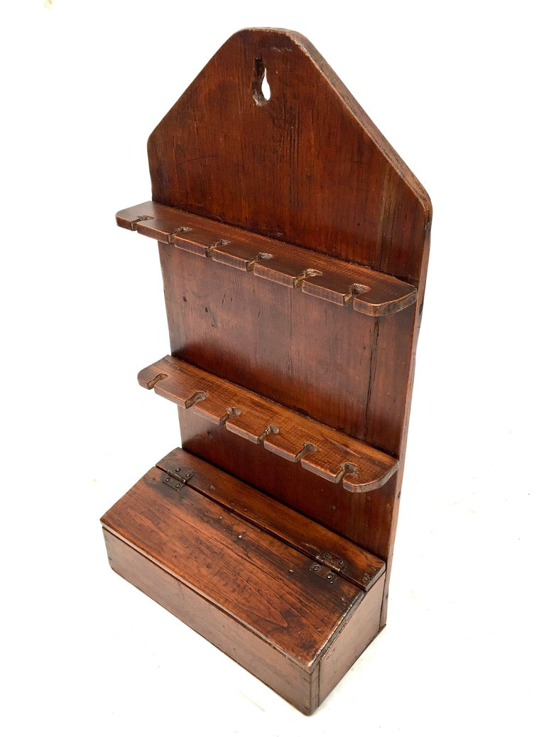 Antique Kitchen Oak Wooden Wall Hanging Georgian Spoon Rack & Candle Box c.1800