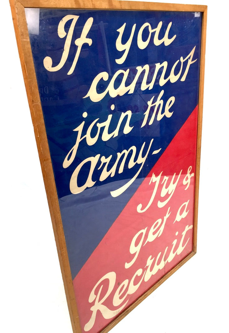 Antique Original WWI Recruiting Poster If You Cannot Join The Army / Framed