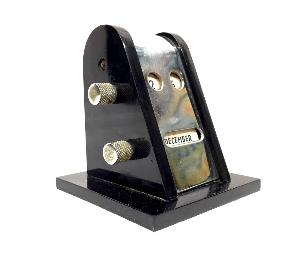 Antique Art Deco Office Desktop Perpetual Calendar c.1930 Working Black Bakelite