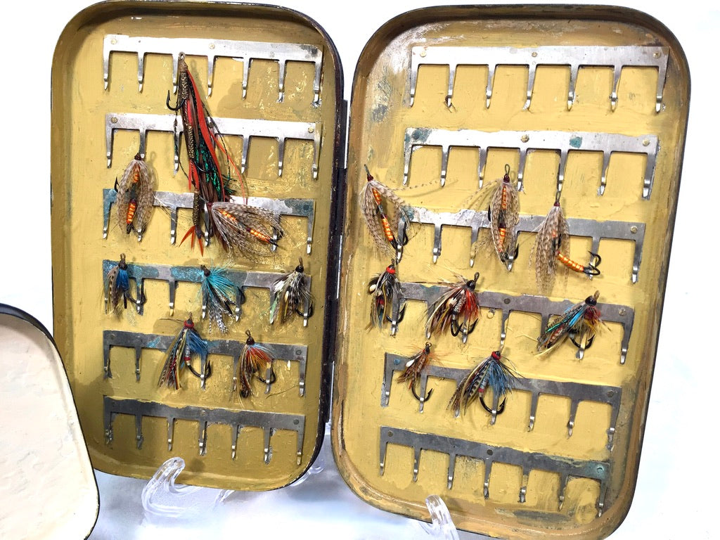 Antique Metal Fly Fishing Tackle Storage Box Set by Hardy Bros Mid 20th Century