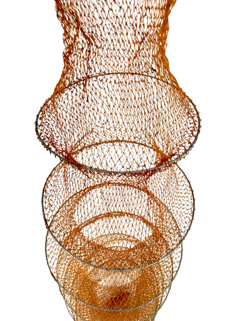 Antique Angling Multi-ringed Mesh Fish Trap / Keepnet On Wooden Pole Handle