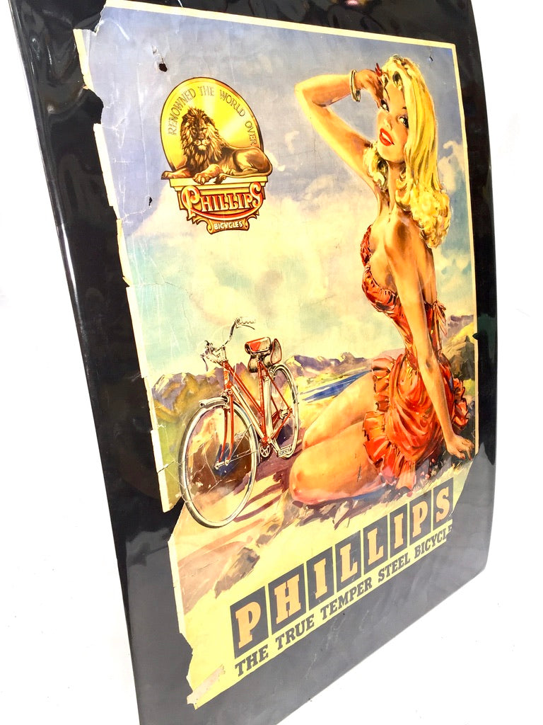Antique Advertising - 20th Century Phillips Cycles Promotional Poster Sign c1950