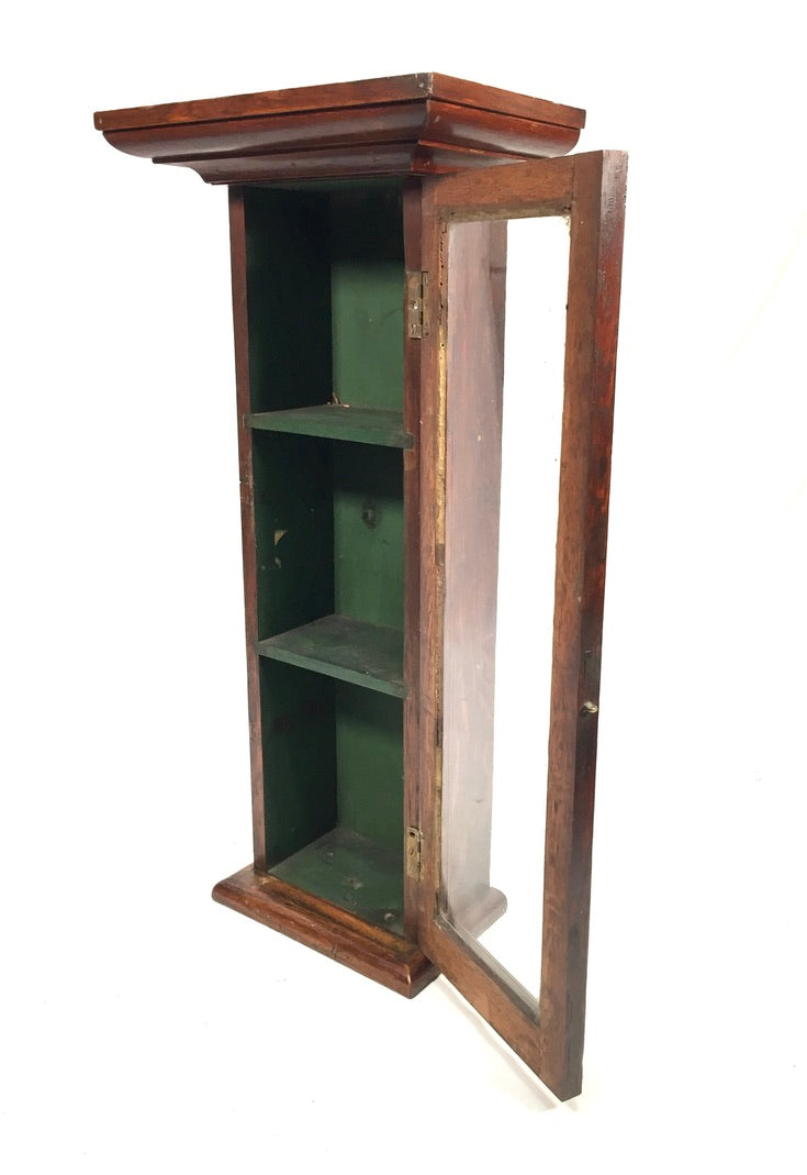 Antique Wooden Oak Glass Shop Wall Display Cabinet / Collectors Unit c.1910