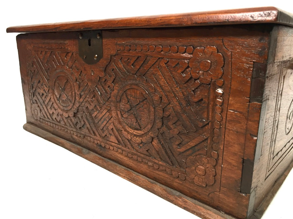 Antique Wooden Carved Blanket Box / Coffer Storage Chest Trunk c.1900