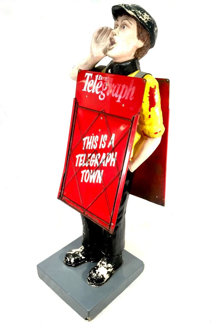 Life-Size Antique Advertising Display – 1970s Evening Telegraph Paper Boy