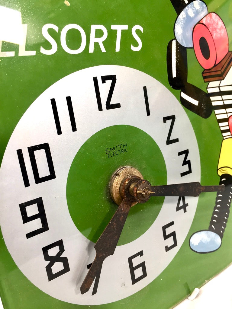 Antique Advertising Bassett's Liquorice Allsorts Smiths Electric Clock Sign