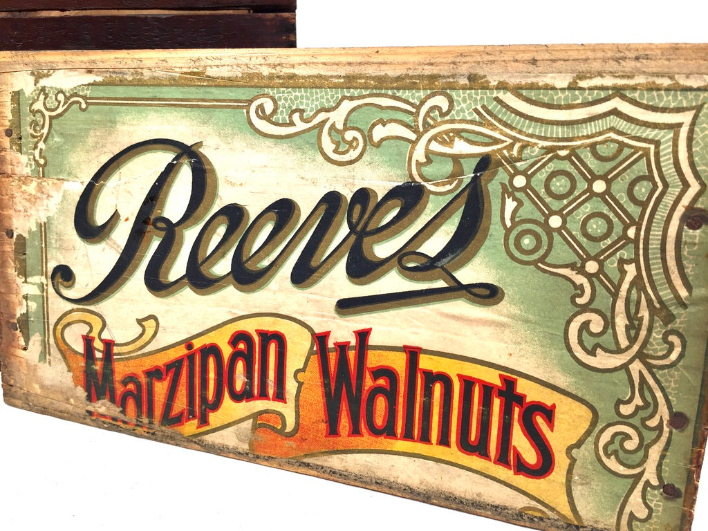 Antique Advertising Wooden Reeves Marzipan Walnut Confectionery Shop Display Box