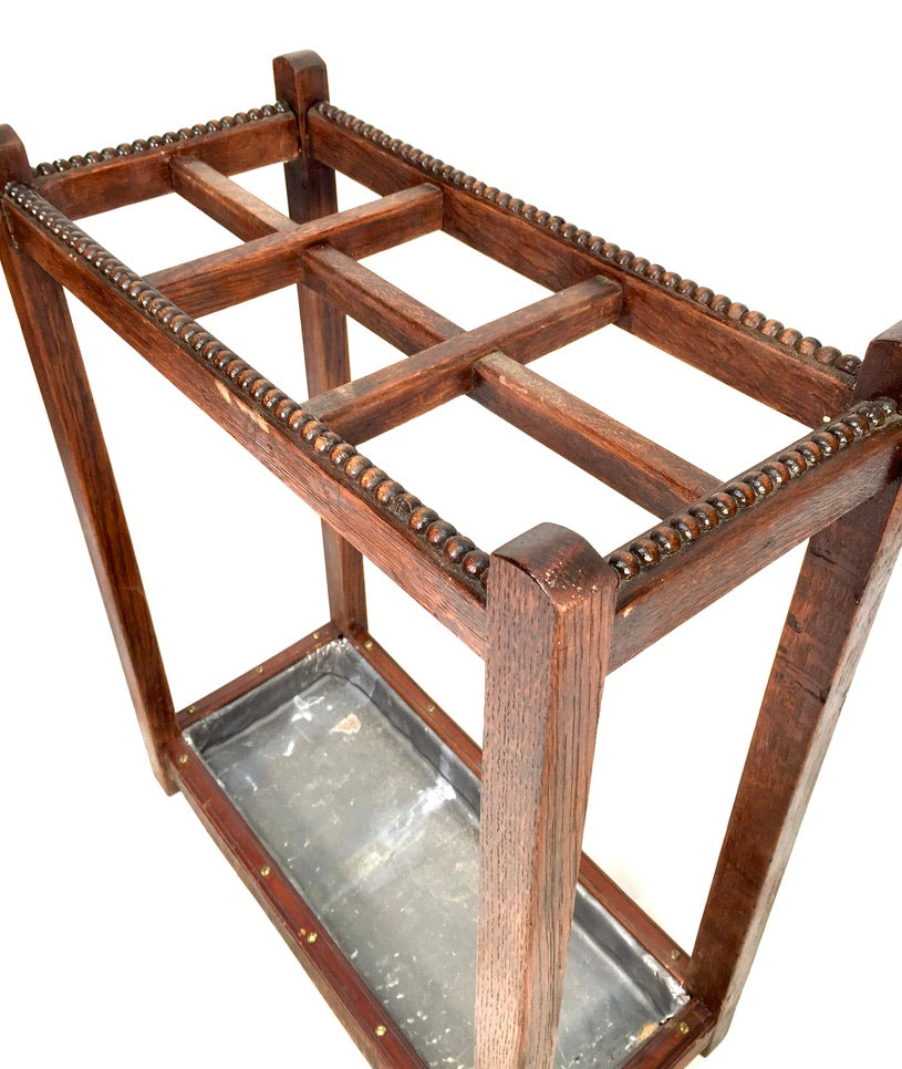 Antique Entrance Hall Oak Wooden Stick and Umbrella Stand Holder Rack c.1930